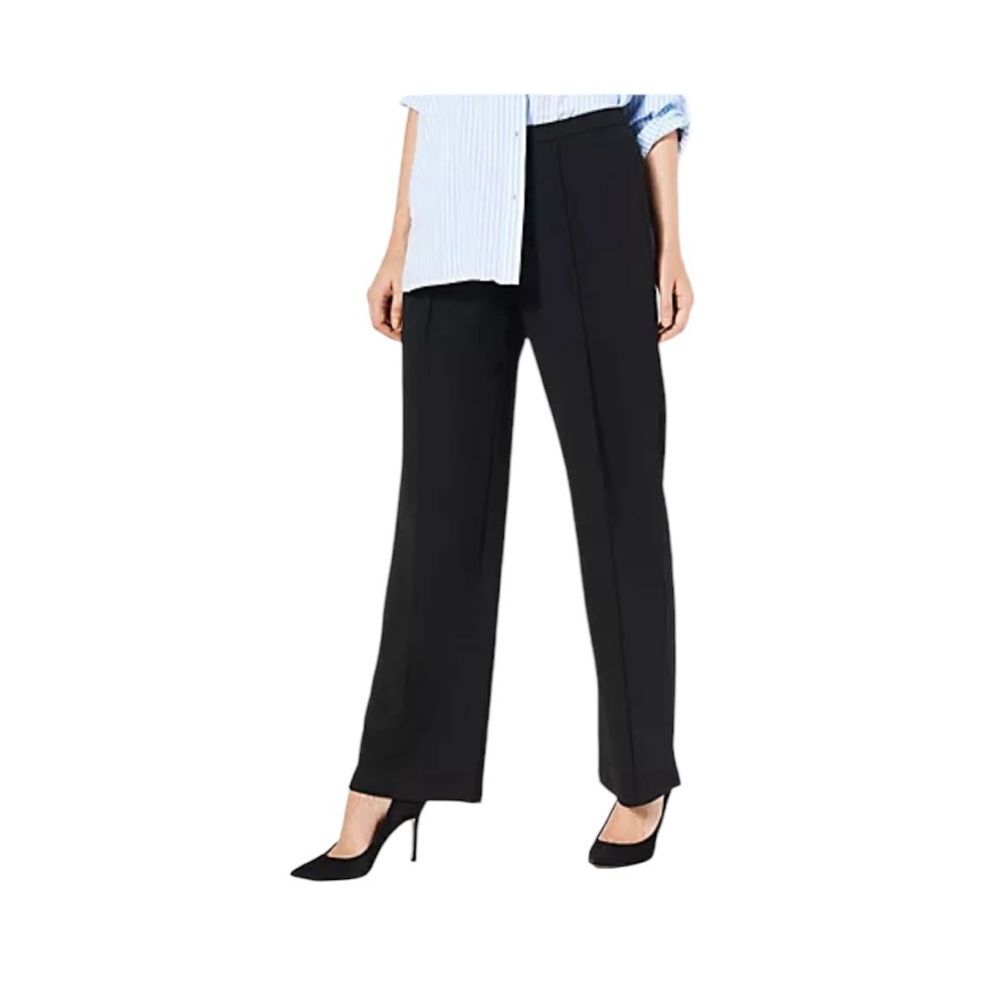 Nwt SZ L Attitudes by Renee Reg Global Illusions Crepe Wide Leg Pants Navy Blue